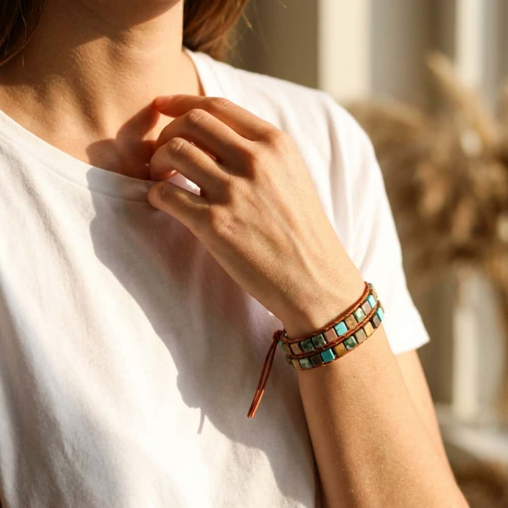 Protection and Harmony Turquoise Leather Wrap Bracelet