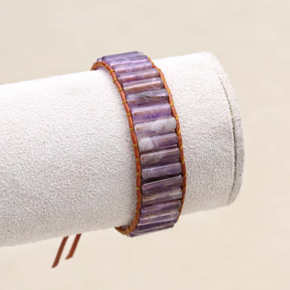 Tranquility and Intuition Amethyst Leather Wrap Bracelet