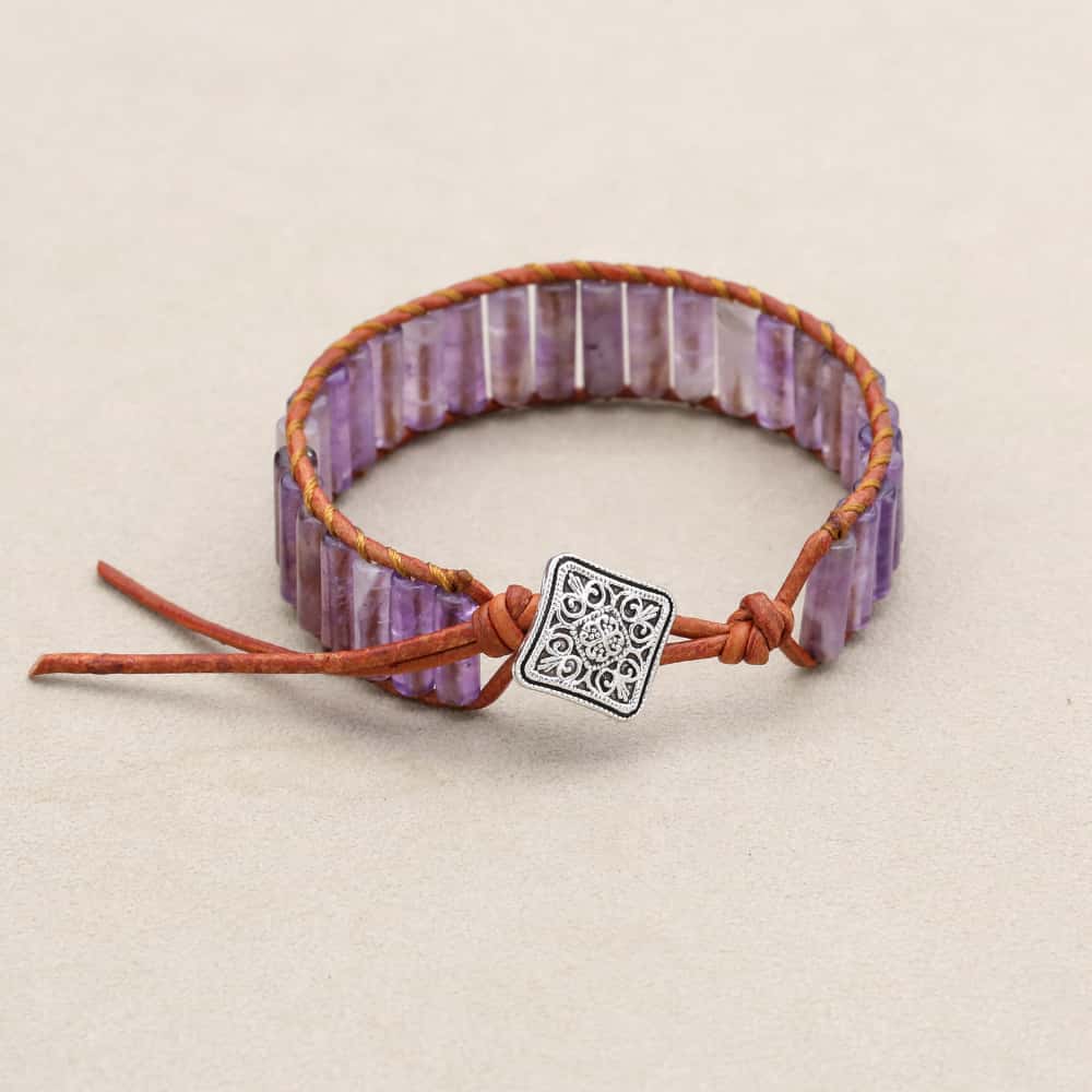 Tranquility and Intuition Amethyst Leather Wrap Bracelet