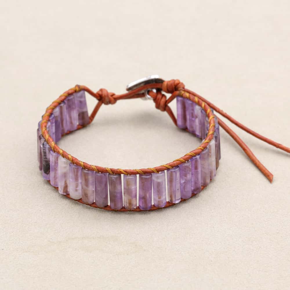 Tranquility and Intuition Amethyst Leather Wrap Bracelet