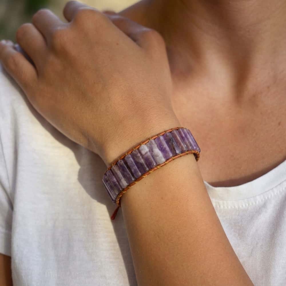 Tranquility and Intuition Amethyst Leather Wrap Bracelet