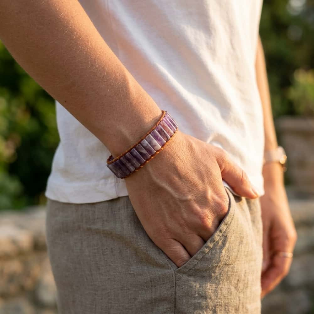 Tranquility and Intuition Amethyst Leather Wrap Bracelet