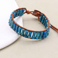 Inner Peace and Alignment Blue Imperial Jasper Leather Wrap Bracelet