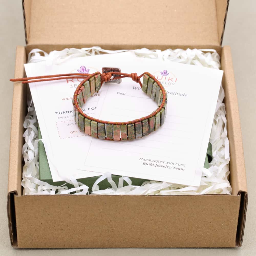 Heart Healing and Harmony Unakite Leather Wrap Bracelet