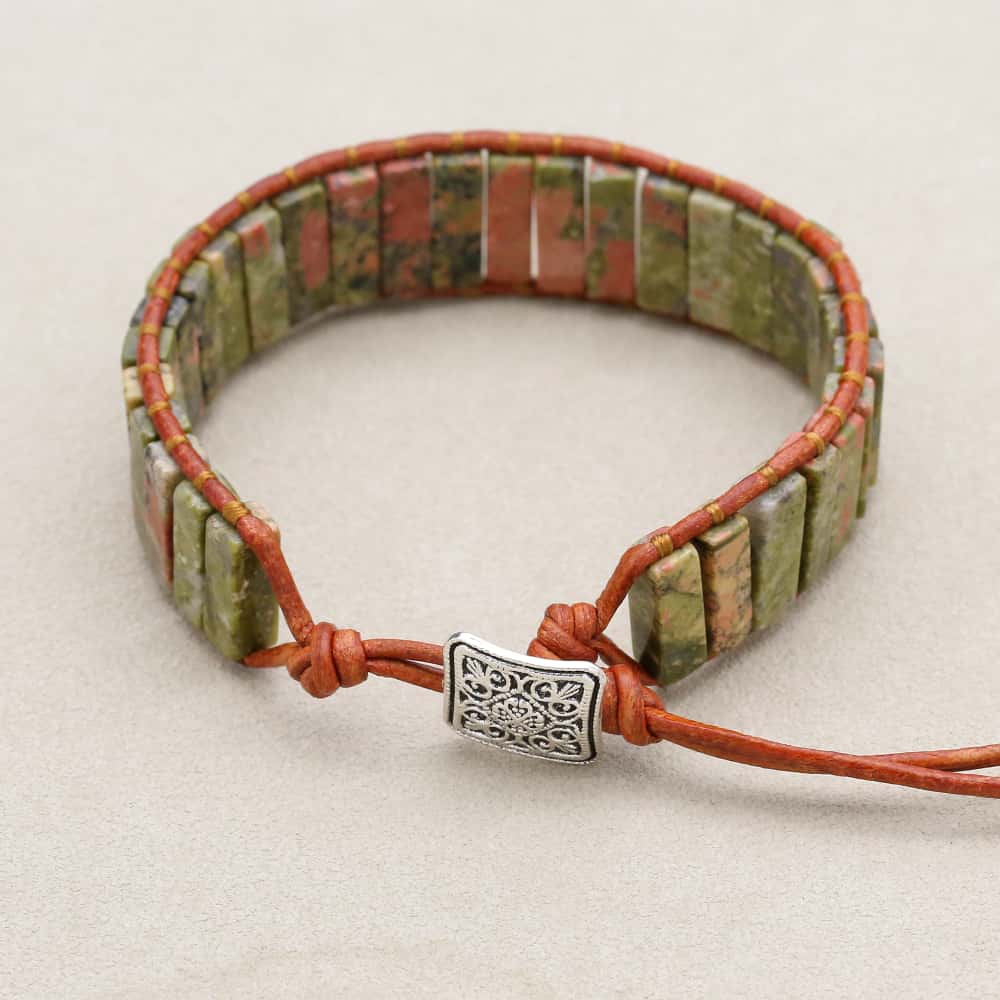 Heart Healing and Harmony Unakite Leather Wrap Bracelet