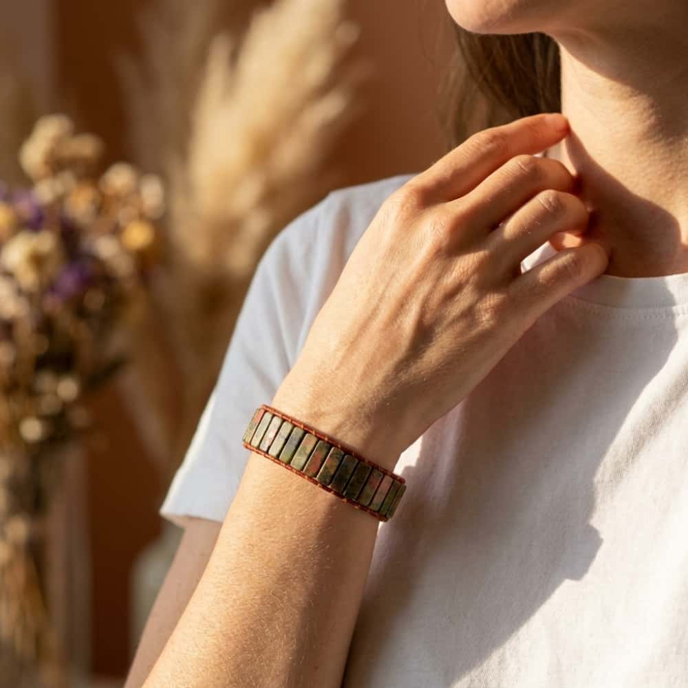 Heart Healing and Harmony Unakite Leather Wrap Bracelet