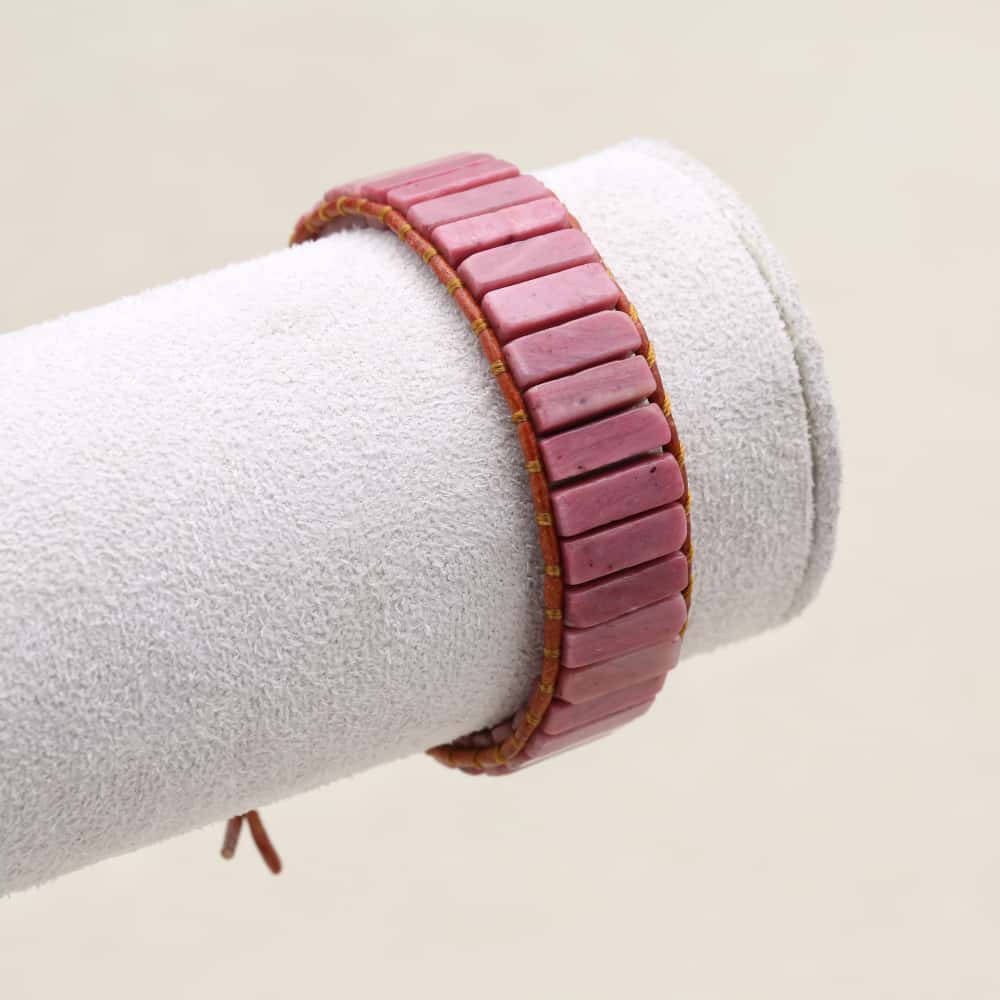 Grounding and Warmth Red Wood Grain Jasper Leather Wrap Bracelet