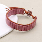 Grounding and Warmth Red Wood Grain Jasper Leather Wrap Bracelet