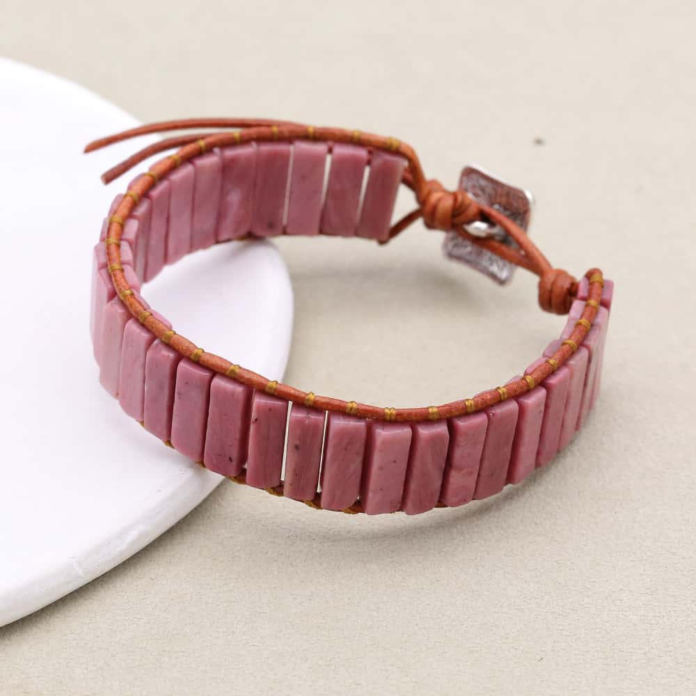 Grounding and Warmth Red Wood Grain Jasper Leather Wrap Bracelet
