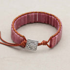 Grounding and Warmth Red Wood Grain Jasper Leather Wrap Bracelet