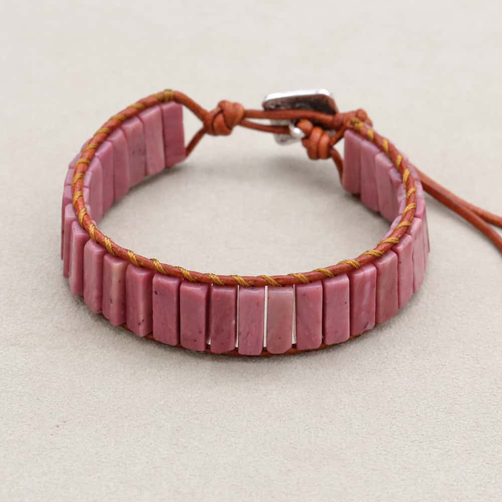 Grounding and Warmth Red Wood Grain Jasper Leather Wrap Bracelet