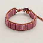 Grounding and Warmth Red Wood Grain Jasper Leather Wrap Bracelet