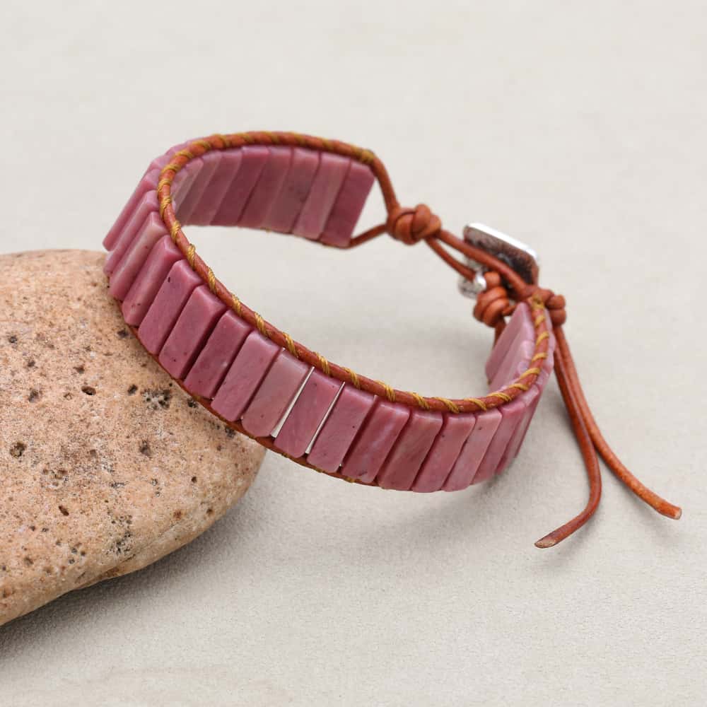 Grounding and Warmth Red Wood Grain Jasper Leather Wrap Bracelet