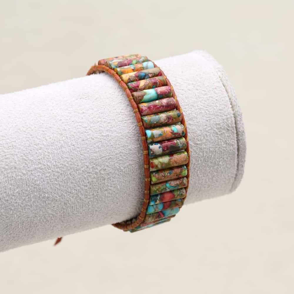 Joy and Chakra Harmony Imperial Jasper Leather Wrap Bracelet
