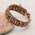 Joy and Chakra Harmony Imperial Jasper Leather Wrap Bracelet