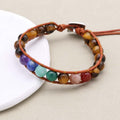 Balance and Courage 7 Chakra Tiger Eye Leather Wrap Bracelet