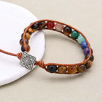 Balance and Courage 7 Chakra Tiger Eye Leather Wrap Bracelet
