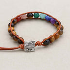 Balance and Courage 7 Chakra Tiger Eye Leather Wrap Bracelet