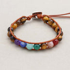 Balance and Courage 7 Chakra Tiger Eye Leather Wrap Bracelet