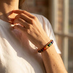 Balance and Courage 7 Chakra Tiger Eye Leather Wrap Bracelet