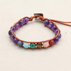 Serenity and Wisdom 7 Chakra Amethyst Leather Wrap Bracelet