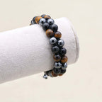 Triple Protection Tiger Eye Obsidian and Hematite Double Layer Bracelet
