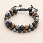 Triple Protection Tiger Eye Obsidian and Hematite Double Layer Bracelet