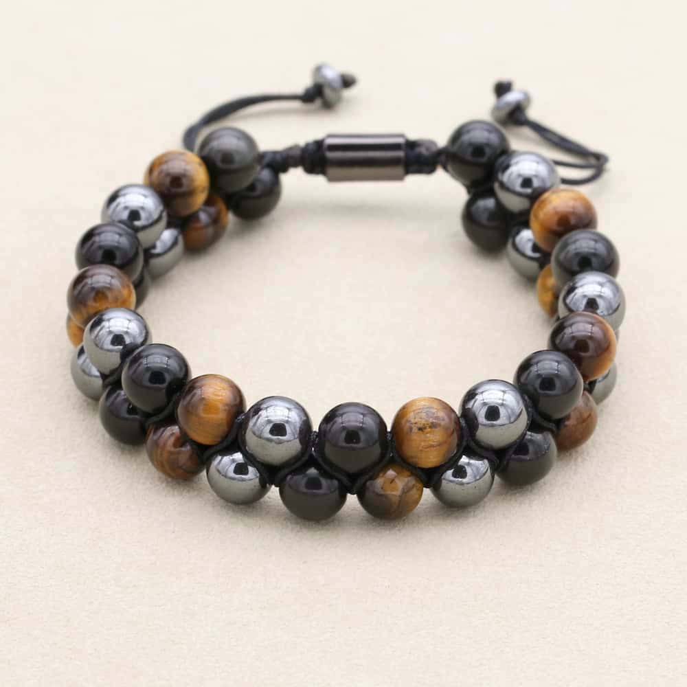 Triple Protection Tiger Eye Obsidian and Hematite Double Layer Bracelet