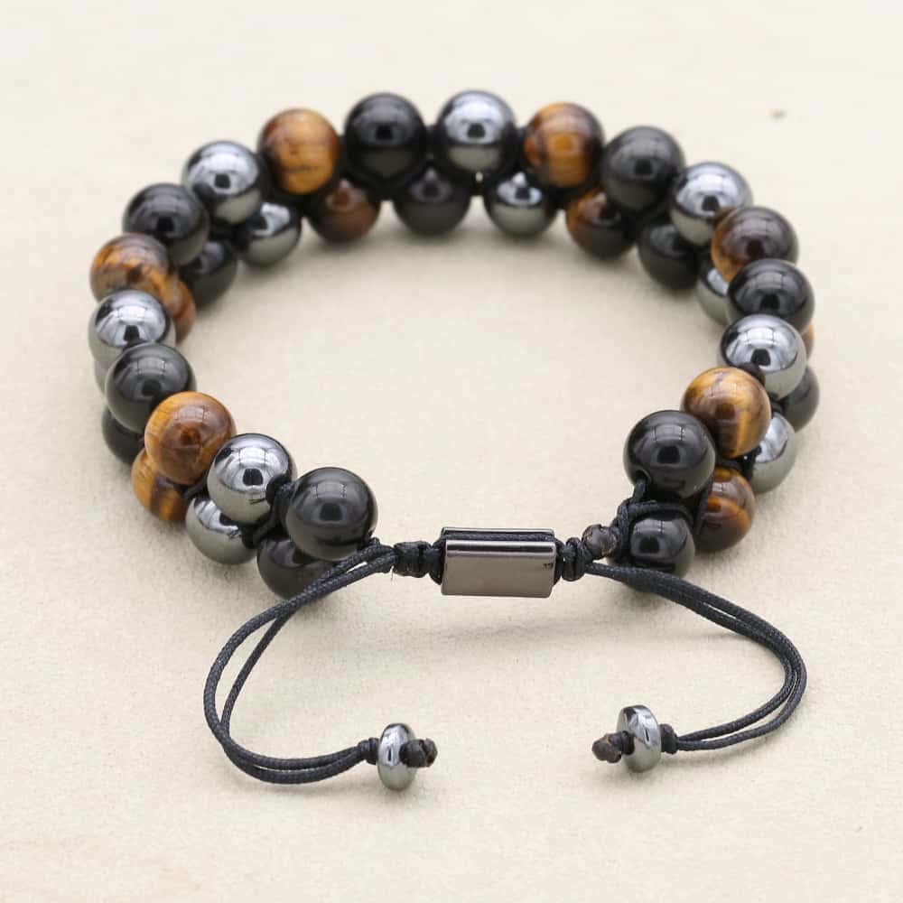 Triple Protection Tiger Eye Obsidian and Hematite Double Layer Bracelet