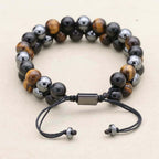 Triple Protection Tiger Eye Obsidian and Hematite Double Layer Bracelet