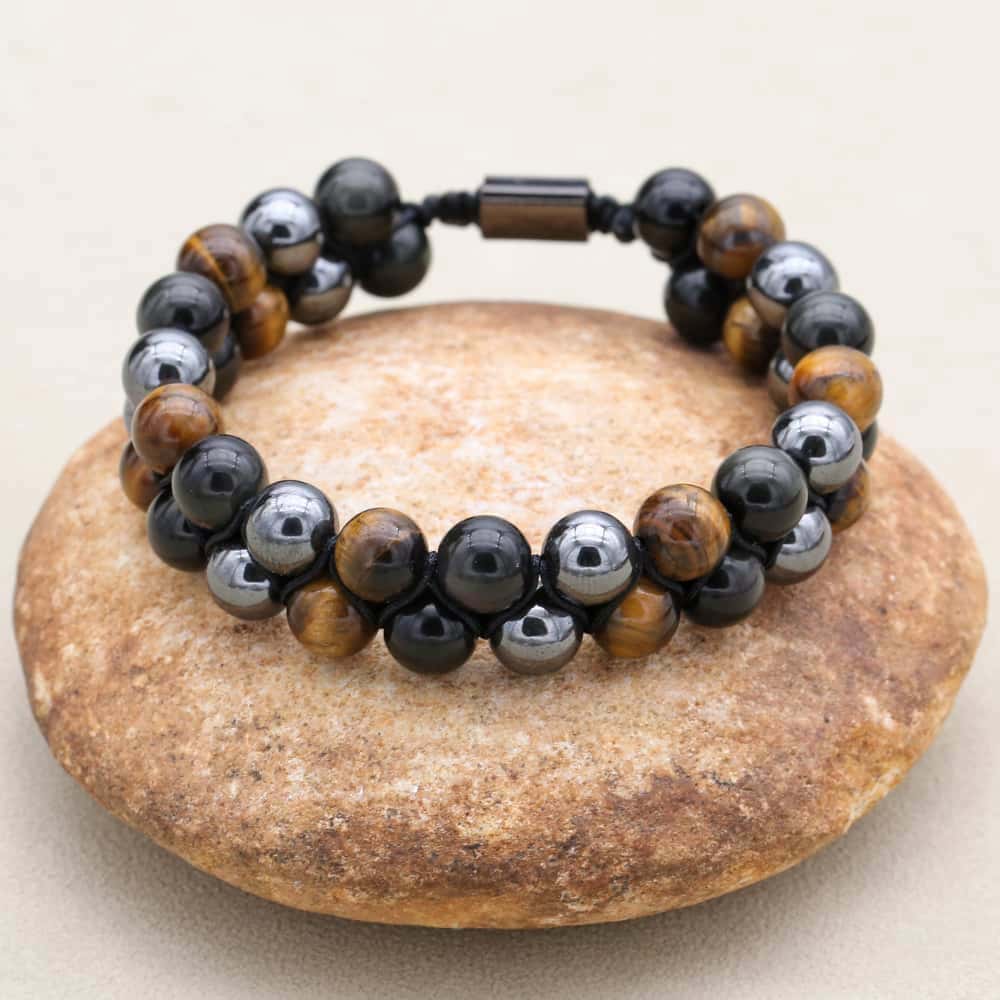 Triple Protection Tiger Eye Obsidian and Hematite Double Layer Bracelet