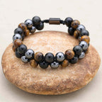 Triple Protection Tiger Eye Obsidian and Hematite Double Layer Bracelet