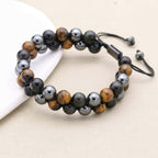 Triple Protection Tiger Eye Obsidian and Hematite Double Layer Bracelet