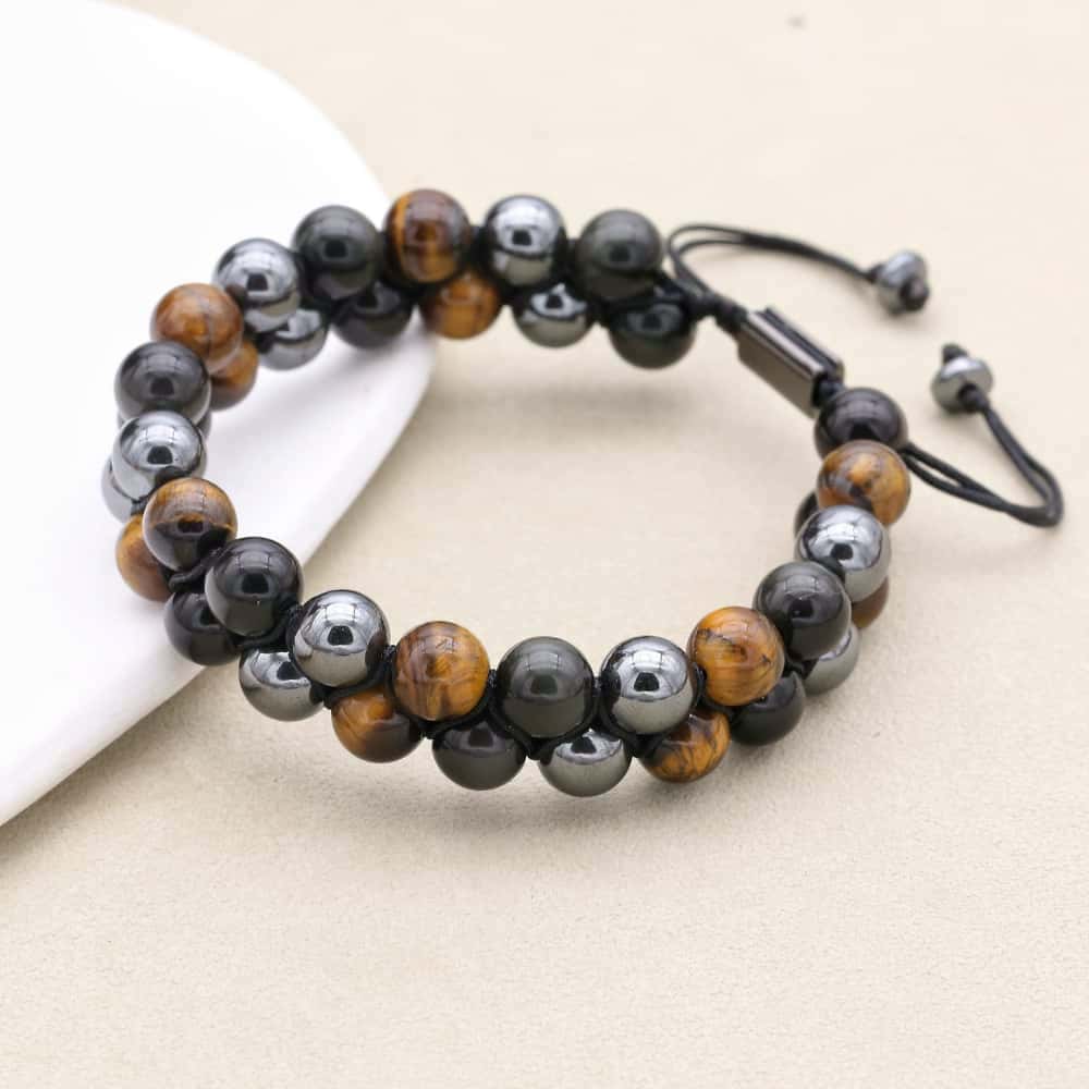 Triple Protection Tiger Eye Obsidian and Hematite Double Layer Bracelet
