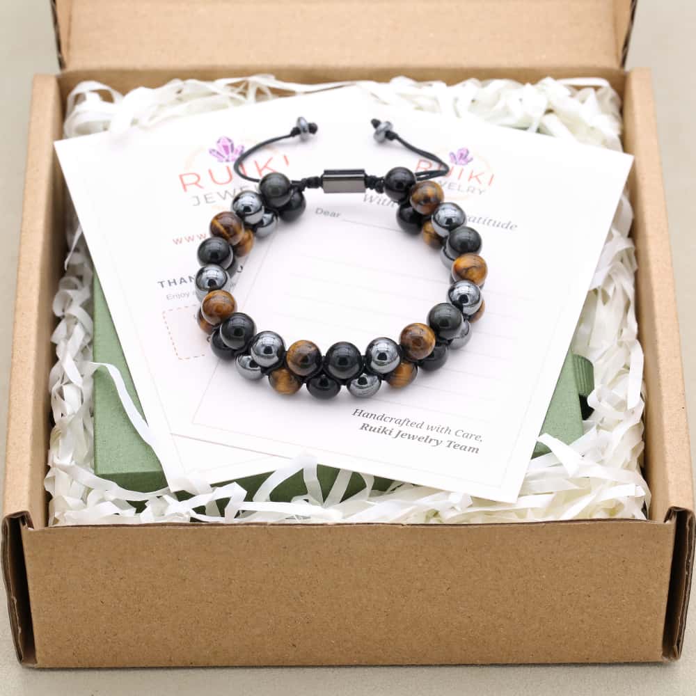 Triple Protection Tiger Eye Obsidian and Hematite Double Layer Bracelet