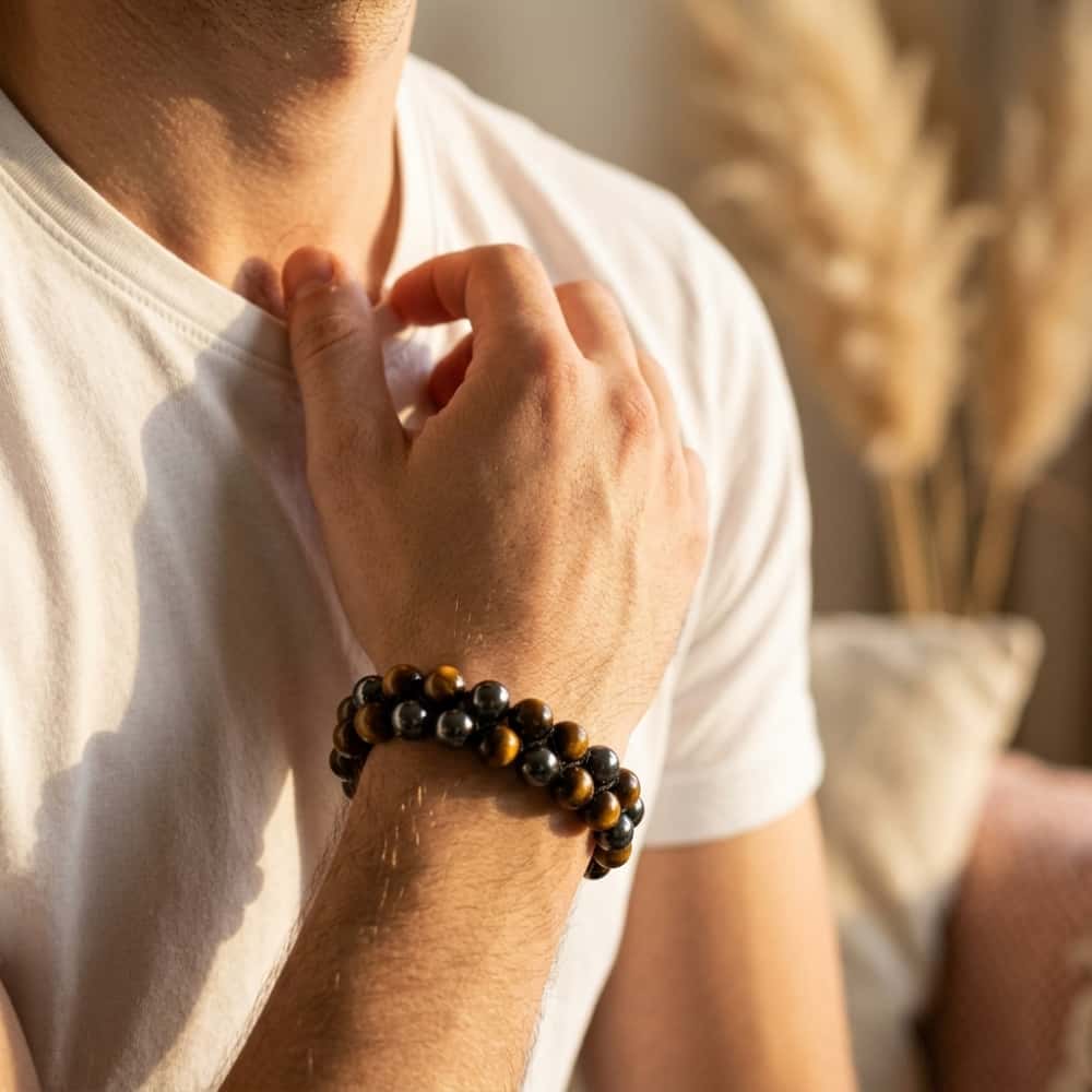 Triple Protection Tiger Eye Obsidian and Hematite Double Layer Bracelet