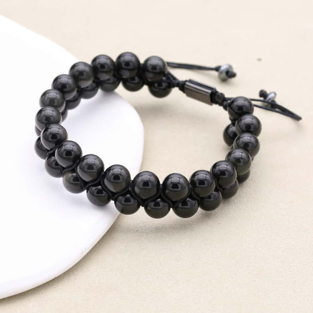Ultimate Protection Black Obsidian Double Layer Woven Bracelet