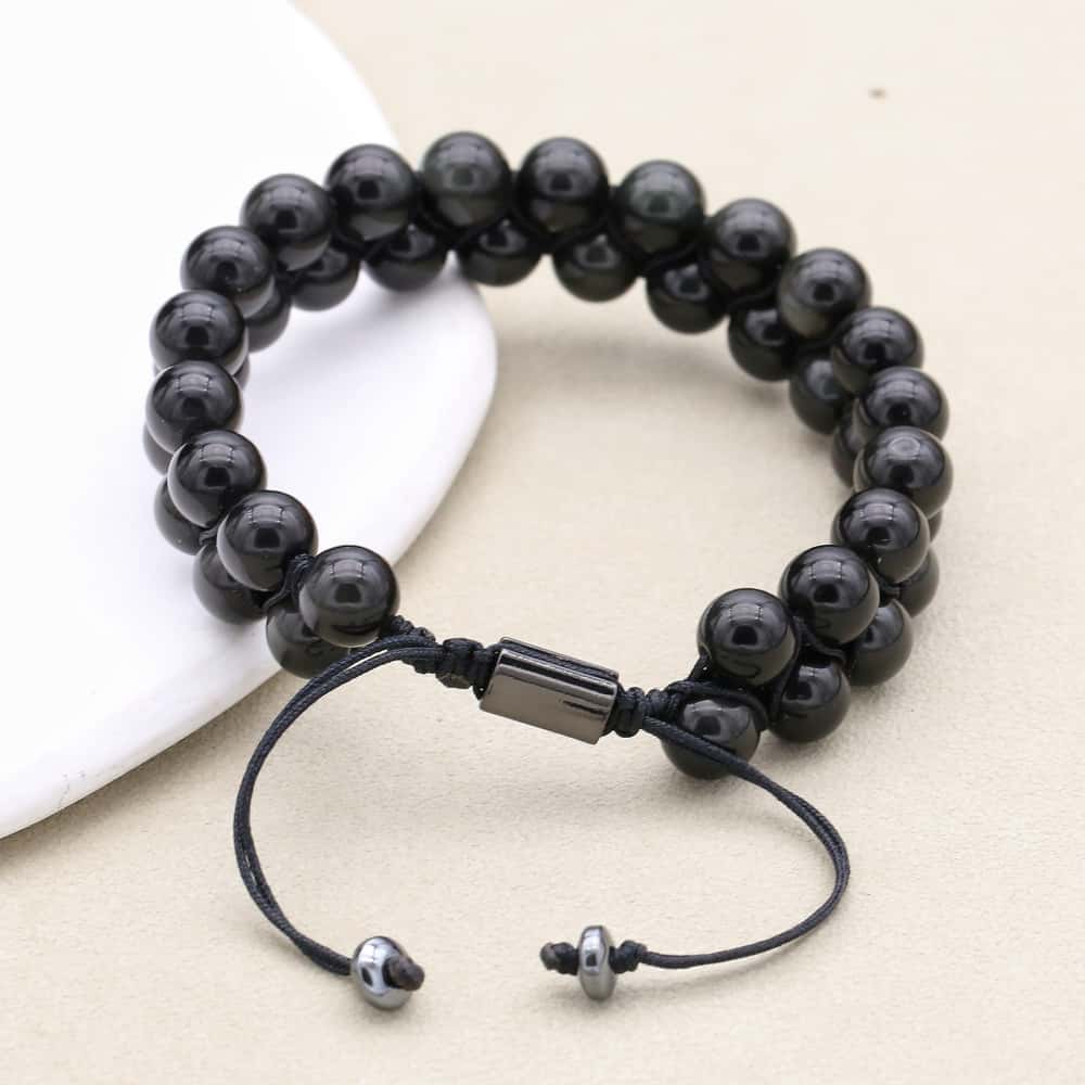 Ultimate Protection Black Obsidian Double Layer Woven Bracelet