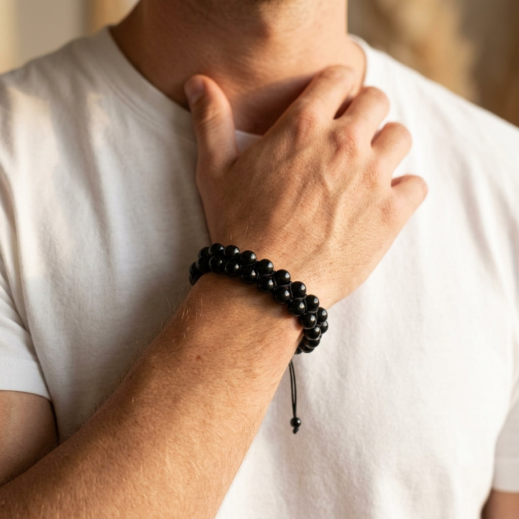 Ultimate Protection Black Obsidian Double Layer Woven Bracelet