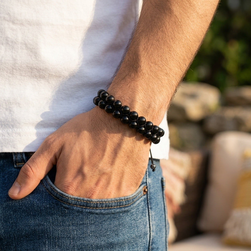 Ultimate Protection Black Obsidian Double Layer Woven Bracelet
