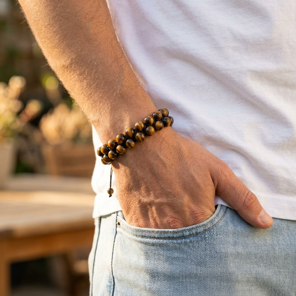Courage and Abundance Tiger Eye Double Layer Woven Bracelet