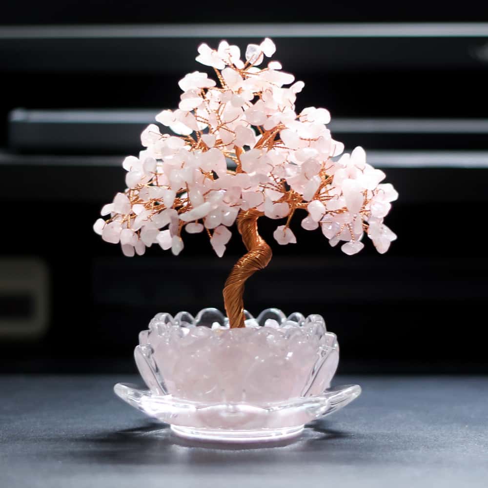 Abundance and Harmony: Natural Crystal Bonsai Money Tree Lotus Placement