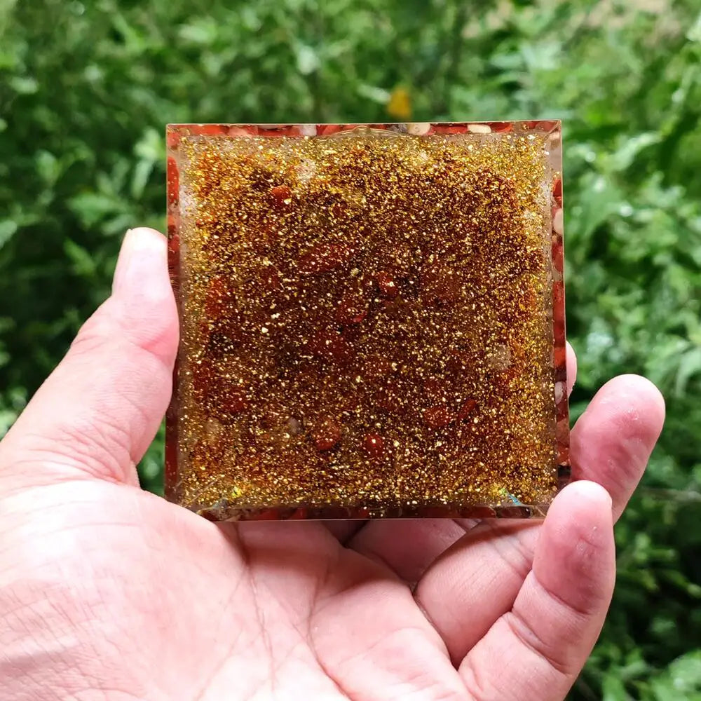 Harmony and Balance 7 Chakra Energy Orgone Pyramid with Wooden Base