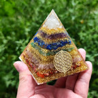 Harmony and Balance 7 Chakra Energy Orgone Pyramid with Wooden Base