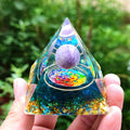 Inner Peace and Spiritual Growth Amethyst Sphere Orgone Pyramid with Wooden Base