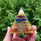 Harmony and Balance 7 Chakra Energy Orgone Pyramid with Wooden Base