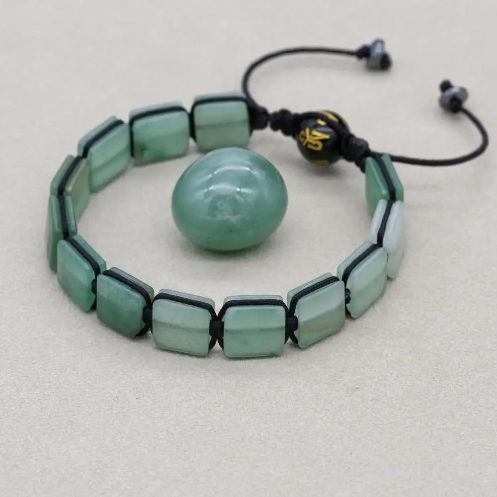 Unisex 10mm Square Green Aventurine Braided Bracelet