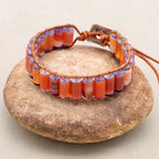 Vitality and Clarity: Red Agate Tube Fluorite Woven Leather Bracelet