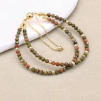 Handmade 3mm Faceted Unakite Double-Layer Bracelet with Easy Magnetic Clasp