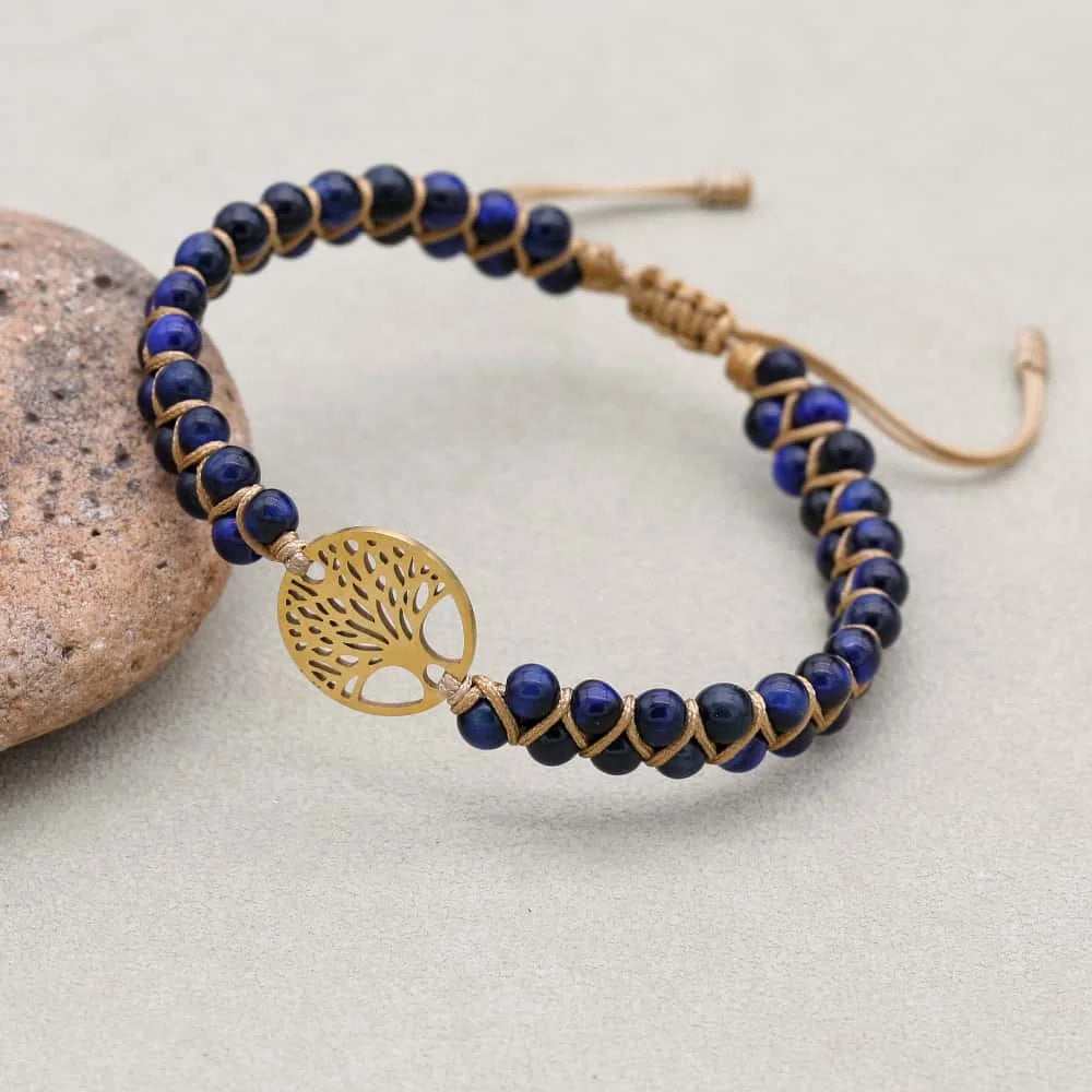 Blue Tiger's Eye Tree of Life Bracelet: Focus & Courage Talisman